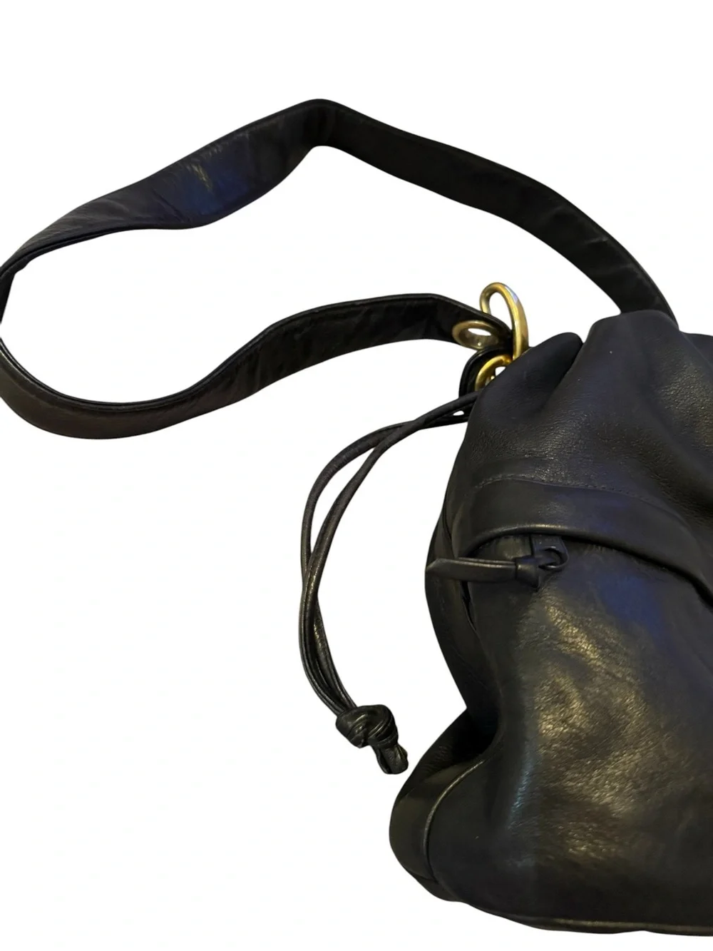 Giani Bernini Black Leather Drawstring Bag - Women